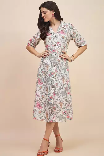 Floral print a line midi dress