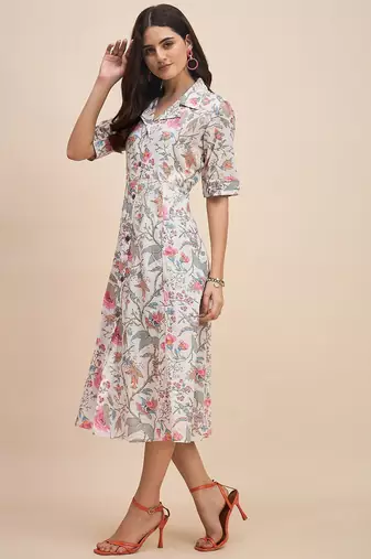 Floral print a line midi dress
