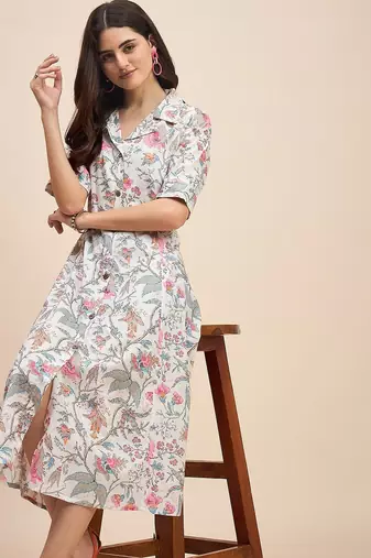 Floral print a line midi dress