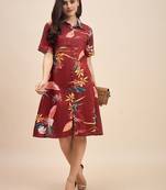 Floral print shirt collar shirt dress