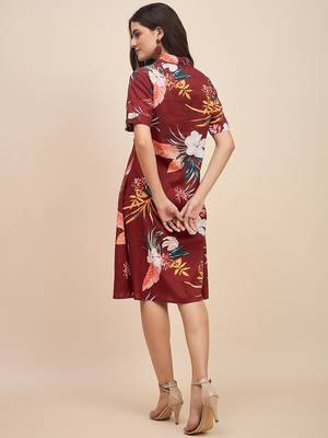 Floral print shirt collar shirt dress 2
