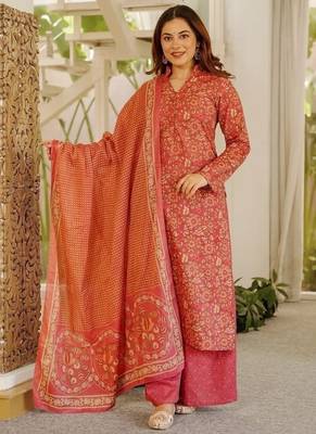  cambric cotton kurti set with dupatta & bottomheavy printed casual outfit 1