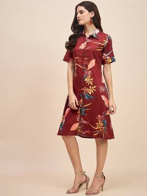 Floral print shirt collar shirt dress 4