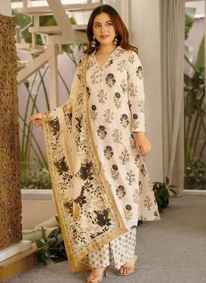  cambric cotton kurti set with dupatta & bottomheavy printed casual outfit 1