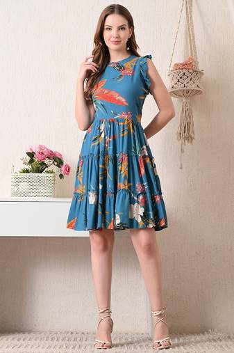 Floral print flutter sleeve fit & flare dress