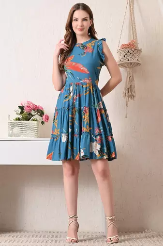 Floral print flutter sleeve fit & flare dress