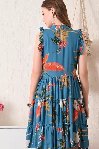 Floral print flutter sleeve fit & flare dress