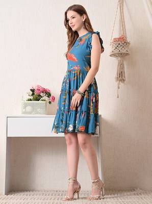 Floral print flutter sleeve fit & flare dress 3