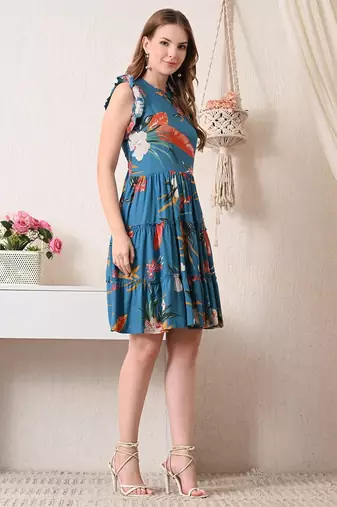 Floral print flutter sleeve fit & flare dress