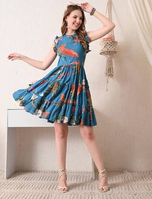 Floral print flutter sleeve fit & flare dress 5