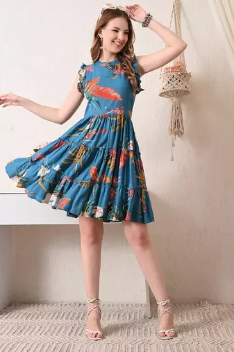 Floral print flutter sleeve fit & flare dress