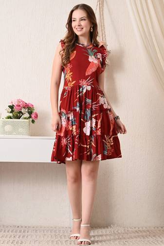 Floral print flutter sleeve fit & flare dress