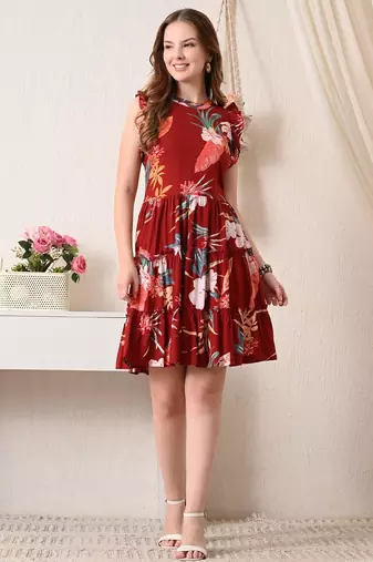 Floral print flutter sleeve fit & flare dress