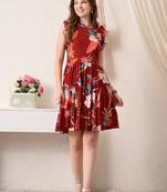 Floral print flutter sleeve fit & flare dress