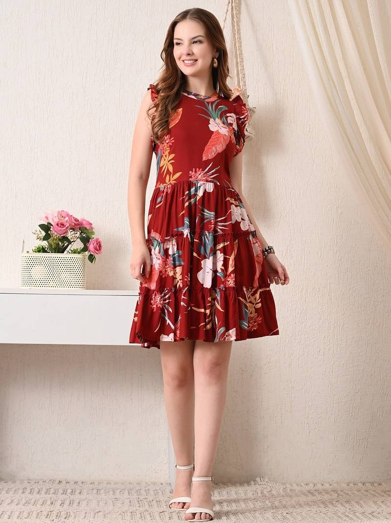 Floral print flutter sleeve fit & flare dress