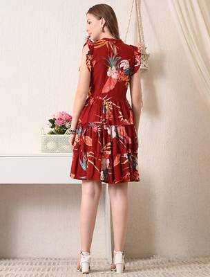 Floral print flutter sleeve fit & flare dress 2