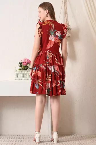 Floral print flutter sleeve fit & flare dress