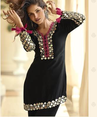 Latest designer premium simar silk mirror work top with palazzo & dupatta set 2