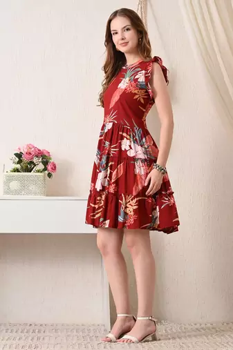 Floral print flutter sleeve fit & flare dress