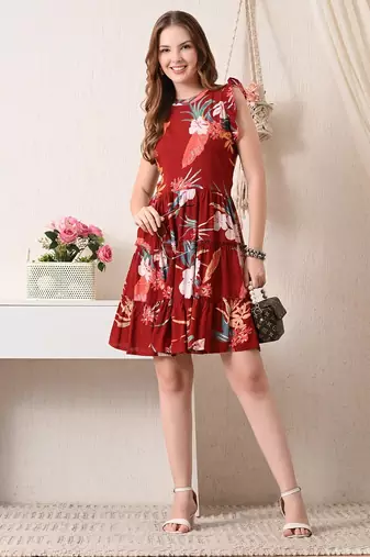 Floral print flutter sleeve fit & flare dress
