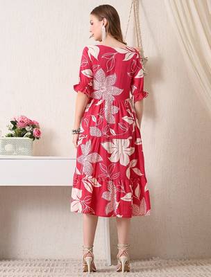 Floral print puff sleeve a line midi dress 2