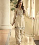 Latestpremium simar silk mirror work top with palazzo & dupatta set