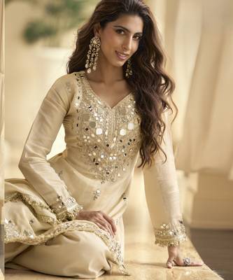 Latestpremium simar silk mirror work top with palazzo & dupatta set 2