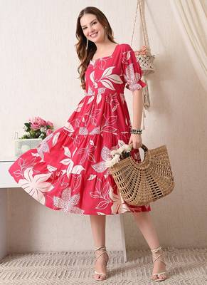 Floral print puff sleeve a line midi dress 5