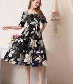 Floral print puff sleeve fit & flare dress