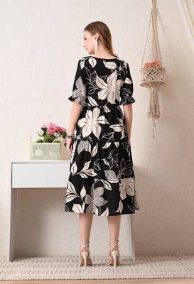 Floral print puff sleeve fit & flare dress 2