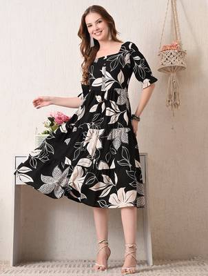 Floral print puff sleeve fit & flare dress 3