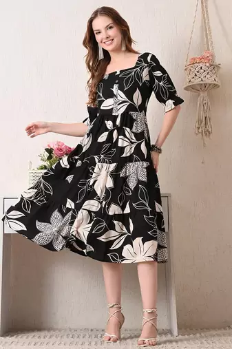 Floral print puff sleeve fit & flare dress