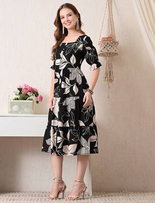 Floral print puff sleeve fit & flare dress 4
