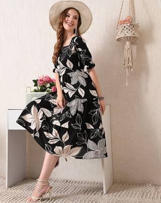 Floral print puff sleeve fit & flare dress 5