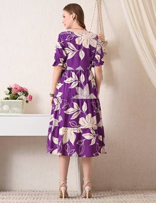 Floral print puff sleeve fit & flare midi dress 2