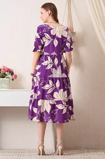 Floral print puff sleeve fit & flare midi dress