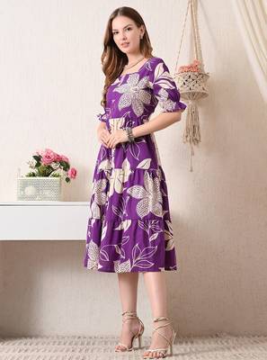 Floral print puff sleeve fit & flare midi dress 3