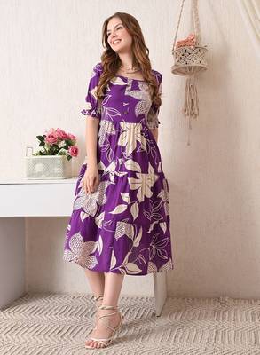 Floral print puff sleeve fit & flare midi dress 4