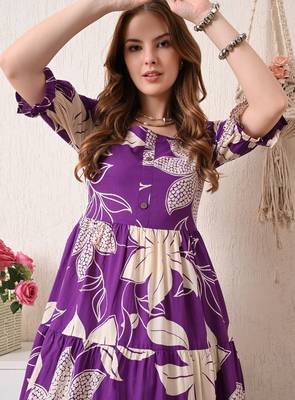 Floral print puff sleeve fit & flare midi dress 5