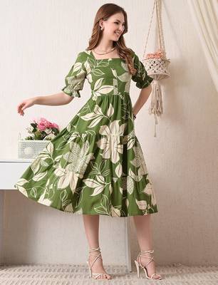 Floral print puff sleeve fit & flare midi dress 1