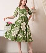 Floral print puff sleeve fit & flare midi dress
