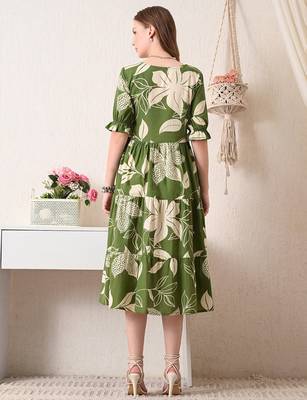Floral print puff sleeve fit & flare midi dress 2