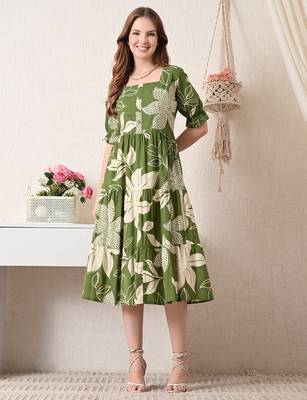 Floral print puff sleeve fit & flare midi dress 3