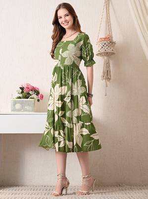 Floral print puff sleeve fit & flare midi dress 4