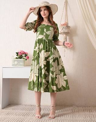 Floral print puff sleeve fit & flare midi dress 5
