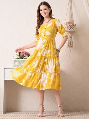 Floral print puff sleeve fit & flare midi dress 1