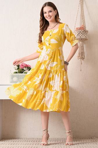 Floral print puff sleeve fit & flare midi dress