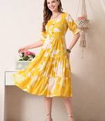 Floral print puff sleeve fit & flare midi dress