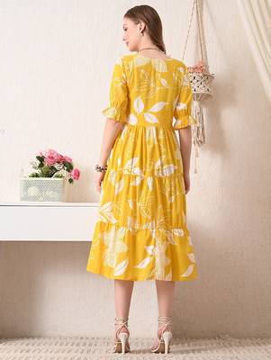 Floral print puff sleeve fit & flare midi dress 2