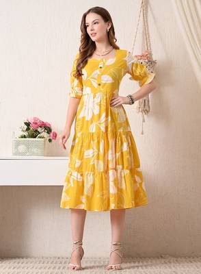 Floral print puff sleeve fit & flare midi dress 3